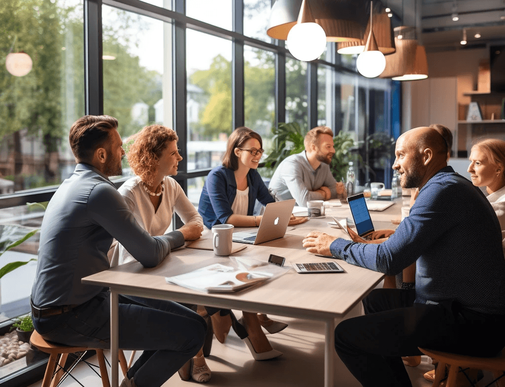 A Group of Tech Start-ups Having a Meeting in a Light, Bright Office